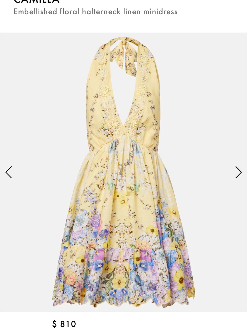 CAMILLA
Embellished floral halterneck linen minidress